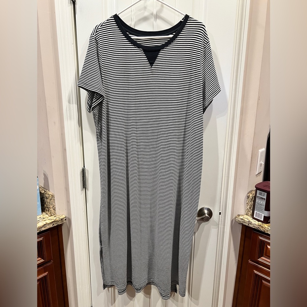AnyBody Black White Monochrome Striped Dress Sz 1x